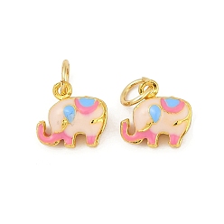 Pink Латунь эмаль прелести, без кадмия, без никеля и без свинца, с целью перехода в кольце, очарование слона, розовые, 11x11x5 мм, отверстие : 4 мм