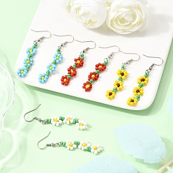 Платина 4пара висячих серег из стеклянных бусин ручной работы, цветок, платина, платина, 55x8~9 мм