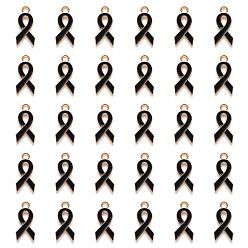 Черный Подвески из эмали и сплава, Форма ленты осведомленности, свет позолоченные, чёрные, 20x10x2 мм, отверстие : 2 мм