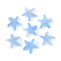 Васильковый Матовые стеклянные бусины, морская звезда, с золотой порошок, васильковый, 15x16x8 мм, отверстие : 1 мм, Около 909 шт / 1000 г