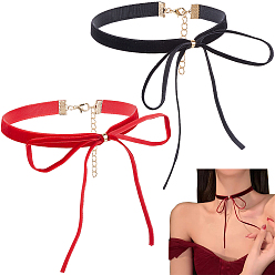 (52) Непрозрачная лаванда 2 шт. 2 цвета ожерелья-чокеры из бархата с бантом для женщин, с концевыми цепями из сплава, золотые, разноцветные, 13.19 дюйм (33.5 см), 1 шт / цвет