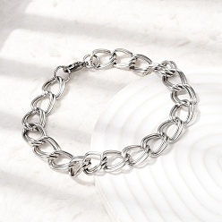 Нержавеющая Сталь Цвет 201 нержавеющей стали Снаряженная цепи браслеты для мужчин, цвет нержавеющей стали, 8.43 дюйм (21.4 см)