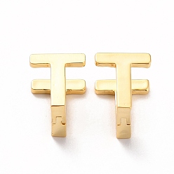 Letter T Boucles d'oreilles créoles initiales pour femmes, boucles d'oreilles en laiton plaqué or véritable 18k, letter.t, 12x10x9.5mm, pin: 0.8 mm