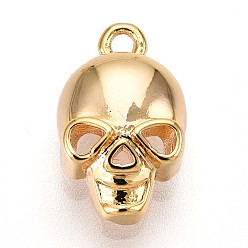Настоящее золото 18K Латунные подвески, череп прелести, без кадмия, без никеля и без свинца, реальный 18 k позолоченный, 12.1x7.2x3.6 мм, отверстие : 1.2 мм