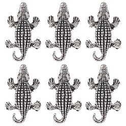 Античное Серебро Сплавочные европейские бусины, бусины с большим отверстием, Крокодил / Аллигатор, античное серебро, 26x15x7.5 мм, отверстие : 5 мм, 30 шт / коробка