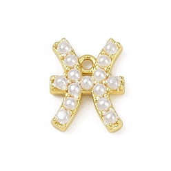 Настоящее золото 18K Латунь прелести, с абс пластмассовой имитационной жемчужиной, долговечный, без кадмия и без свинца, стойки покрытие, Рыбы, реальный 18 k позолоченный, 13.5x10.5x3.5 мм, отверстие : 1.2 мм