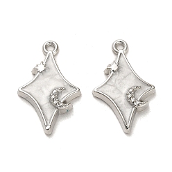 Платина Подвески из эмали и сплава, звезда с лунным шармом, платина, 24x15x3 мм, отверстие : 1.6 мм