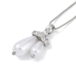 Платина Стойка покрытие латунь микропаве прозрачный кубический цирконий каплевидный кулон коробка цепочка ожерелья, с abs имитационными жемчужными бусинами , без кадмия и без свинца, долговечный, платина, 19.29 дюйм (49 см)