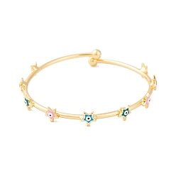 Star Adjustable Brass Colorful Enamel Evil Eye Open Cuff Bangles for Women, Golden, Star, 0.2~0.6cm, Inner Diameter: 2 inch(5.2cm)