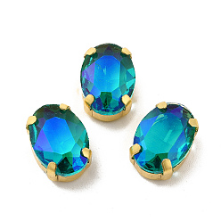 Аквамарин Овал с эффектом лунного света, пришитый стразами, многожильных ссылки, с золотыми тонами латунных зубьев, аксессуары для одежды, аквамарин, 14x10x7 мм, отверстие : 1 мм