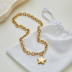 Golden 304 Stainless Steel Star Pendant Cable Chain Necklaces for Women, Golden, 15.87 inch(40.3cm)