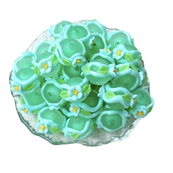 Средний Аквамарин Непрозрачные акриловые бусины, бусины ручной работы, круглая с цветком, средний аквамарин, 16 мм, отверстие : 3 мм