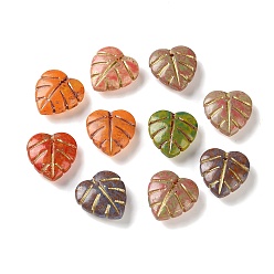 Mixed Color Handmade Lampwork Beads, Leaf, Golden Metal Enlaced, Mixed Color, 15x14x5mm, Hole: 0.9mm