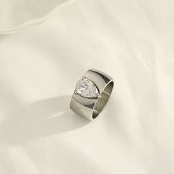 Нержавеющая Сталь Цвет 304 Кольца из нержавеющей стали и кубического циркония, слеза, цвет нержавеющей стали, размер США 7 (17.3 мм)