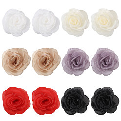 Mixed Color 12Pcs 6 Colors Organza Ornament Accessories, Sewing Craft Decoration, 3D Flower, Mixed Color, 90x36mm, 2pcs/color