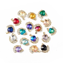 (52) Непрозрачная лаванда Настоящие позолоченные подвески из латуни с микропаве из кубического циркония, со стеклом, долговечный, без кадмия и без свинца, сердце и кит, разноцветные, 18 мм, отверстие : 19x19x8 мм