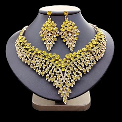 Цитрин Ожерелья с подвесками из цинкового сплава и серьги-гвоздики в виде листьев, золотые, цитрин, 420 мм