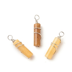 Топаз Нефрит Натуральный топаз нефрита подвески, из экологически чистой латунной проволоки с платиновым покрытием, колонка, 19.5~20x5~5.5 мм, отверстие : 2.4~2.7 мм