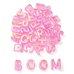 Ярко-Розовый УФ-покрытие радужными переливающимися акриловыми бусинами, случайные смешанные буквы, ярко-розовый, 20~21x14~20.5x8.5~20.5 мм, отверстие : 3.5 мм, около 90~100 шт / упаковка