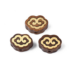 Седло Коричневый Бусины из натурального дерева неокрашенные, с необработанными (непокрытыми) ломтиками латуни, форма облака, седло коричневый, 16x11x7 мм, отверстие : 1.6 мм