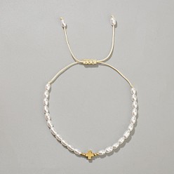 Золотистый Синтетические немагнитные гематитовые кресты, имитация жемчуга, плетеные браслеты для женщин, золотые