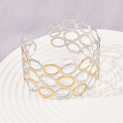 Золотой & Цвет Нержавеющей Стали 304 женские браслеты-манжеты из нержавеющей стали, овальные, ионное покрытие (ip), золотые и нержавеющая сталь цвет, 1-3/8 дюйм (3.4 см), внутренний диаметр: 2-1/4 дюйм (5.6 см)