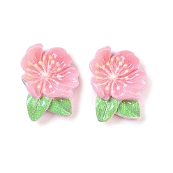 Rose Nacré Cabochons décodés en résine opaque, fleur, perle rose, 13.5x10.5x4.5mm