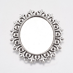 Античное Серебро Тибетского стиля кабошон настройки кабошон и горный хрусталь, без свинца и без кадмия, античное серебро, 56x49x2 мм, отверстия: 1 mm, лоток: 40x30 & mm 3 mm