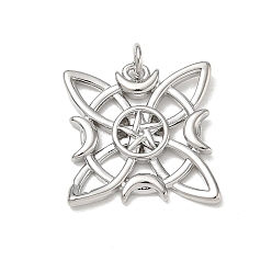 Platinum Brass Pendants, Moon & Star Charms, Cadmium Free & Lead Free, Rack Plating, Long-Lasting Plated, Platinum, 21x20.5x2.5mm, Hole: 3.5mm