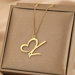 Letter K 304 ожерелья с подвеской в форме сердца из нержавеющей стали для женщин и мужчин, золотые, Письмо K, 15.75~17.72 дюйм (40~45 см)