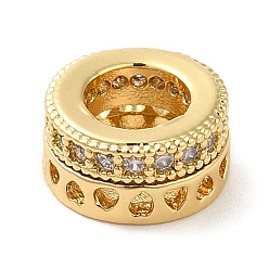 Настоящее золото 18K Латунные микро проложить Цирконий Европейский бисером, без кадмия и без свинца, плоско-круглые с сердцем, реальный 18 k позолоченный, 8x4 мм, отверстие : 4.6 мм