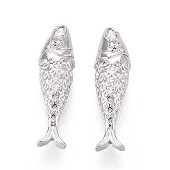 Платинированный Латунные микро проложить кубического циркония подвески, рыба, Реальная платина, 20.5x6x4.5 мм, отверстие : 0.9 мм