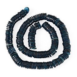 Bleu De Prusse 1 brins de perles de coquillages d'eau douce naturels, disque, teint, perles heishi, null, 9~10.5x0.5~3mm, Trou: 1mm, Environ 202~211 pcs/chapelet, 15.16~15.75 pouce (38.5~40 cm)