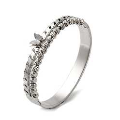 Нержавеющая Сталь Цвет Нержавеющая сталь 2 линии бабочка шарнирные браслеты для женщин, цвет нержавеющей стали, внутренний диаметр: 1-7/8x2-3/8 дюйм (4.9x6 см), 13 мм