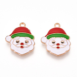 Santa Claus Новогодняя тема сплава эмали подвески, золотой свет, Дед Мороз, 16x13x2 мм, отверстие : 1.4 мм