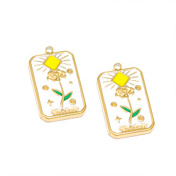 Белый Шкентели нержавеющей стали, с эмалью, Прямоугольник с цветком, золотые, белые, 23x13 мм, отверстие : 1.5 мм