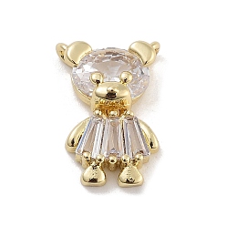 Настоящее золото 14K Подвески из латуни с прозрачным фианитом, без кадмия, без никеля и без свинца, медведь, долговечный, реальный 14 k позолоченный, 15.5x10.5x4 мм, отверстие : 1.4 мм