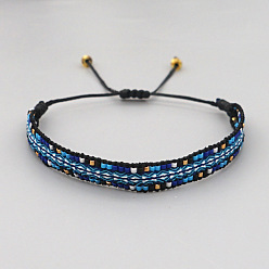 Синий Регулируемые плетеные браслеты из стеклянных бусин, синие, внутренний диаметр: 11.02 дюйм (28 см)