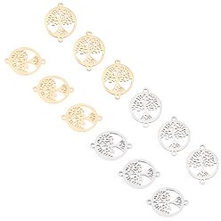 Mixed Color 201 Stainless Steel Links Connectors, Flat Round with Tree of Life, Mixed Color, 19.5x15x1mm, Hole: 1.2mm, 6pcs/color, 2 colors, 12pcs/box