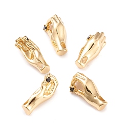 Настоящее золото 18K Латунные микро проложить кубического циркония подвески, долговечный, рука, чёрные, реальный 18 k позолоченный, 18x8x9 мм, отверстие : 2.8x1.8 мм