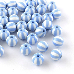 Васильковый Полоса непрозрачные акриловые шарики, круглые, васильковый, 19~20x18 мм, Отверстие : 3 мм , около 116 шт / 500 г