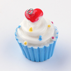 Темно-Голубой Подвески из смолы, с железной фурнитурой, чашка торт, глубокое синее небо, 30~32x23~24 мм, отверстие : 2 мм