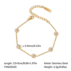 Donut 304 Женские браслеты на лодыжку из нержавеющей стали с микропаве из прозрачных кубических цирконий, реальный 18 k позолоченный, пончик, 8-5/8 дюйм (22 см)