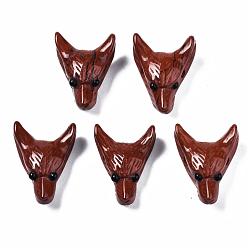 Красный Камень Природные красной яшмы подвески, сверху просверленные бусы, с глазком из черного оникса, голова волка, 30.5x23.5x11.5~13 мм, отверстие : 2 мм