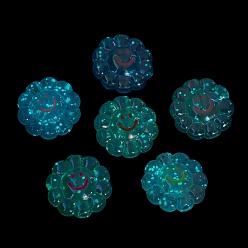 Mixed Color Luminous UV Plating Rainbow Iridescent Acrylic European Beads, Glow in the Dark, Large Hole Beads, Flower with Smiling Face, Mixed Color, 24~24.5x12mm, Hole: 4mm