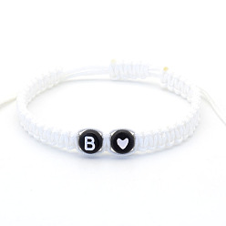 Letter B Бусины из смолы плетеные браслеты из бисера, регулируемые плетеные браслеты из полиэфирного шнура для мужчин и женщин, плоский круглый с буквой и сердцем, В письме, 6.30~11.81 дюйм (16~30 см)