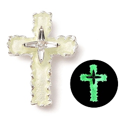 Желто-Зеленый Подвесок светящееся сплава смолы, светится в темноте, стеклянные кресты-талисманы, желто-зеленый, 29x21x5.5 мм, отверстие : 1.5 мм