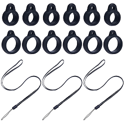 Черный 16 стропы из резиновой пряжи, с пластиковой фурнитурой, с силиконовой подвеской 16шт., для изготовления электронных стилусов и зажигалок, чёрные, 1.6x1.2x0.6 см, Внутренний диаметр: 0.8 cm