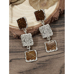 Кокосово-Коричневый Квадратные серьги-гвоздики из титанового сплава, платина, кокосового коричневый, 50x14 мм