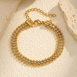 Золотой & Цвет Нержавеющей Стали 304 браслеты из многорядной шариковой цепи из нержавеющей стали, золотые и нержавеющая сталь цвет, 6-1/2 дюйм (16.5 см)